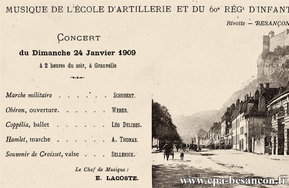 Musique de l’École d'Artillerie et du 60e Régt d'Infanterie - Besançon - Rivotte - Concert du Dimanche 24 Janvier 1909